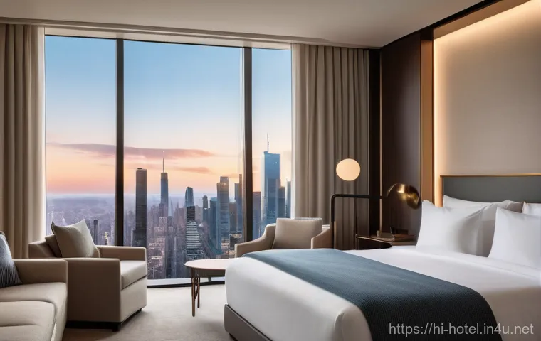 호텔업계 최신 트렌드 - Image Prompt 1: The AI-Powered Smart Room Experience**