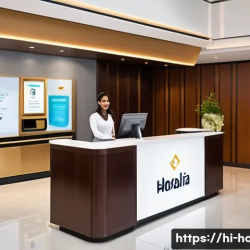 호텔 필기 시험 대비 학습 자료 추천 - A modern hotel front office scene showcasing a diverse team of young professionals in smart business...