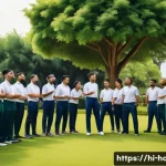 호텔 인사 관리와 조직 문화 - A vibrant hotel staff team engaged in a lively outdoor team-building activity in a sunny garden, fea...