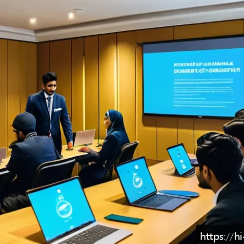 호텔관리사 시험을 준비하며 겪은 이야기 - A modern classroom scene focused on hotel management students of Indian origin, engaged in digital l...