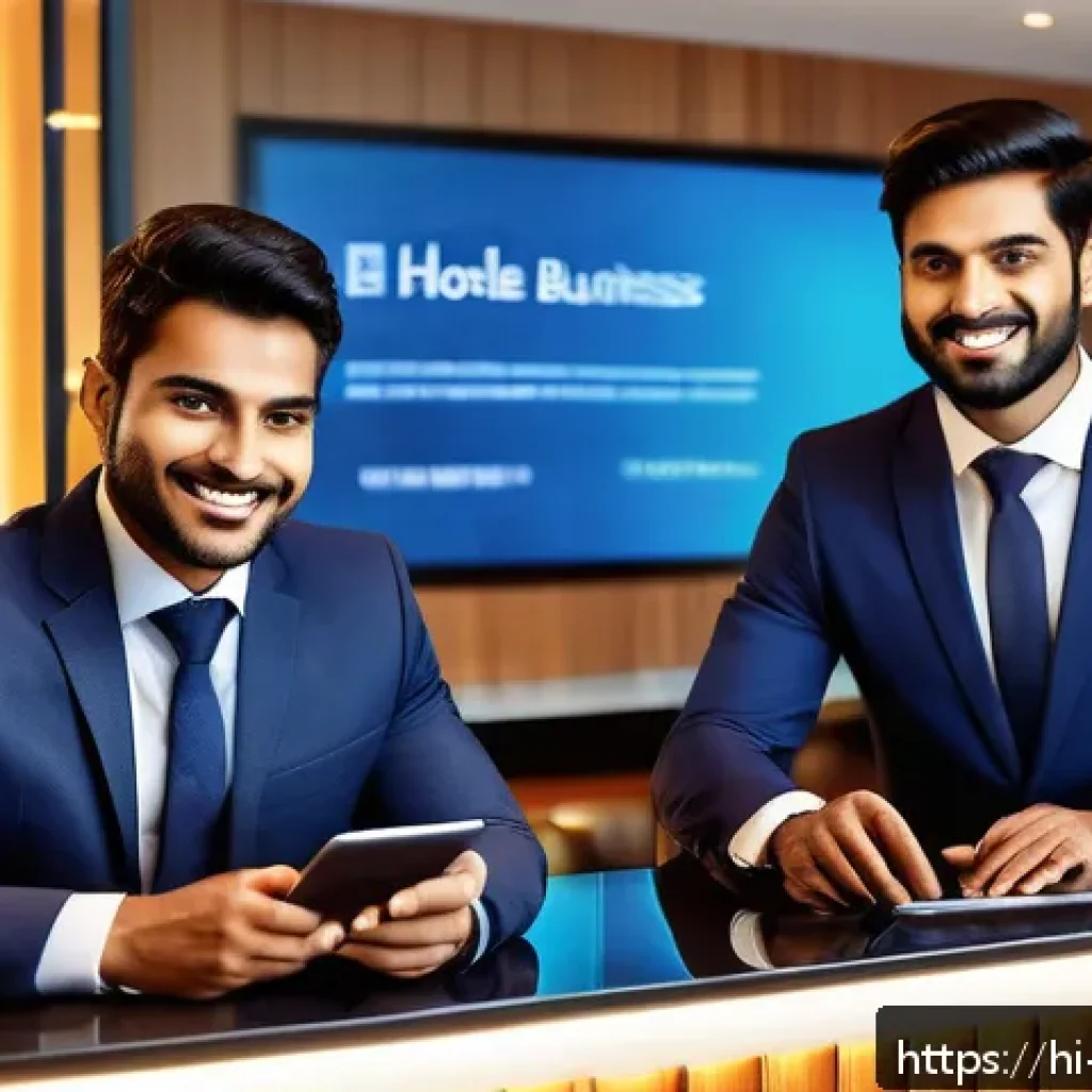 호텔관리사 필기와 실기의 연계성 - A modern hotel front desk scene showcasing a diverse team of young Indian professionals in smart bus...